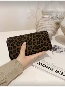 New Vintage Women's Zipper Long Wallet Leopard Print Fashion Multi Card Slots Phone Wallet Zipper Coin Pocket Anti-Theft Bank Card Holder ID Card Case Name Card Holder Ladies Handheld Wallet Card Wall