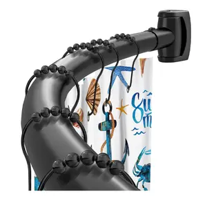 Black Curved Shower Curtain Rod 33-78 Inches Adjustable Splicing Design Need To Drill Shower Rods Curved Round Bowed Rust proof, Premium Stainless Steel Shower Curtain Rod for Bathroom, Bathtub, Stall
