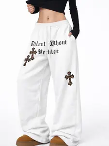 Tween Girls' Basic Casual Sweatpants, Butterfly Print Y2K Style Loose-Fit Wide-Leg Pants, Perfect for Autumn & Winter Seasons