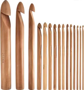 15 Pieces Wooden Bamboo Crochet Hooks Set 3 to 25 mm in Diameters Handcrafted Knitting Needles Weave Yarn Craft