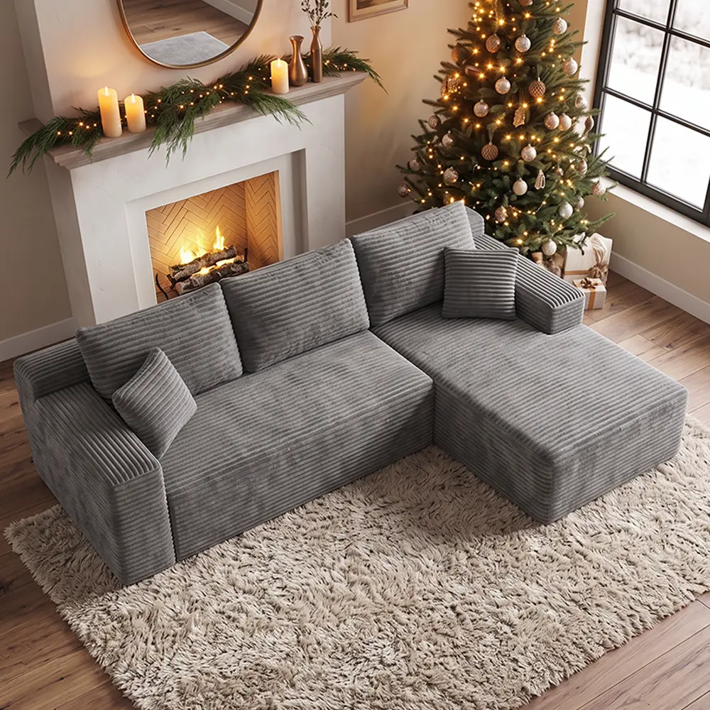 96” Modular Sectional Couch, L-Shape Cloud Sectional Couch with Chaise/Deep Seat/Armrest/Plush Corduroy Fabric, No Assembly Required, Space-Saving, Boneless Compression Couches for Living Room, Modern Convertible Sofa