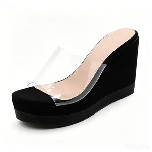 Women's Clear Strap Cork Wedge Heel Sandals Open Toe Platform Slip On Comfort Casual Slide Sandals