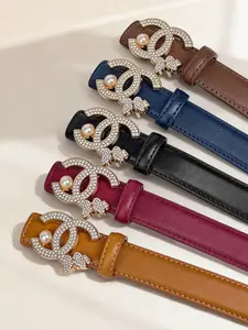 Women's Leather Belt Silver Rhinestone Belts Sparkly Dress Belt Classic Decoration Casual Jeans Belt, Ideal for Dresses, Jeans, and Coats