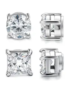 Unisex Simple Style Rhinestone Decorated Round & Square Design Magnetic Stud Earrings, Elegant Trendy Stud Earrings, Fashionable Jewelry for Women & Men