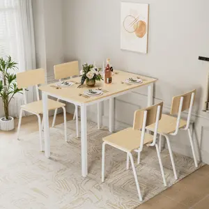 Dining Table Set with 4 Chairs, 5-Piece Dining Table Set, 43" Kitchen Table & Chairs Set for 4, Dining Room Table with Metal Frame & MDF Board, Perfect for Small Space, Easy Clean