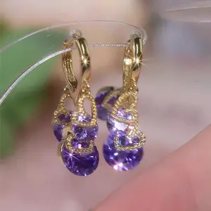 LisiZen Purple Zircon Heart Tassel Earrings for Women 2025, Chic Elegant Design, Minimalist Sparkling Jewelry DZEH3259