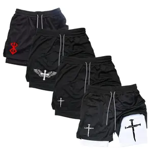 Print Drawstring Waist 2 IN 1 Sports Short Pants, Regular Fit Basketball Breathable Quick-Drying Pocket Compression Shorts, Comfortable Outdoor Gymshorts Fitness Exercise Cycling Hiking Training gym shorts basketball shorts