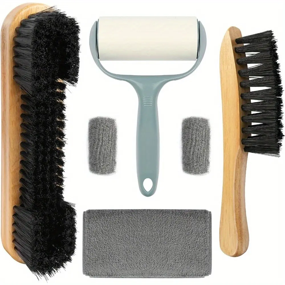 5 Pcs Billiard Pool Table Felt Cleaner Accessories, with 2 Wooden Pool Table Brushes, Pool Table and Rail Brush Set, Cue Cleaning Cloth, Ferrule Polish Cloth and Sticky Lint Roller