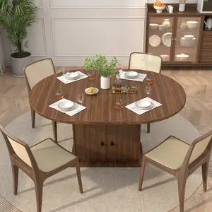 Elegant Dining Solution 43.3-59 Inch Extendable Round Table with 2-Tier Storage & Removable Leaves for 4-8 People Compact Oval Design for Dining Room Living Room or Apartment