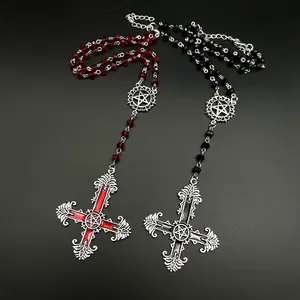 Pentagram Inverted Cross Rosary Baphomet Occult Gothic Sigil of Satanic Jewelry Devil Necklace Trad Goth Jewelry Gift Handmade Hot