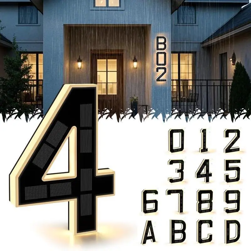 ABS 9-in Solar LED Address Number Signs - Waterproof Outdoor Home Sign, Modern Design, Car Interior Stowing & Tidying Accessory, Ideal for Farmhouse Use