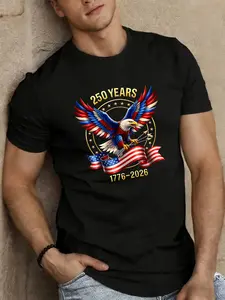Men's USA 250th Anniversary T-Shirt - Commemorative Short Sleeve Round Neck Tee Suitable for Training & Casual Wear Machine Washable Summer Outdoor Top with for Parties Vacations Gym - Multi-Color Available