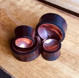 PAIR of Unique Concave Copper Tin Sono Wood Double Flare Plugs - Gauges 00g (10mm) up to 1" (25mm)
