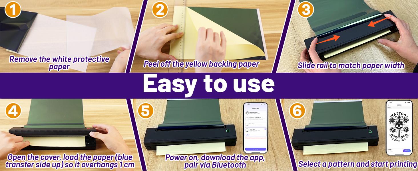 Tattoo Stencil Printer, Bluetooth Thermal Tattoo Printer Machine, D80 Portable Stencil Printers for Tattooing with 10pcs Transfer Paper, Compatible with iOS, Android and PC (Black)