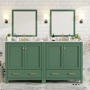 60" Green Bathroom Vanity Set with Double Vanities (Separate), Double Ceramic Sinks, Storage Shelf, and Divided Drawers  (Mirror not included)– Modern Bathroom Solution for Spacious Bathrooms   WL