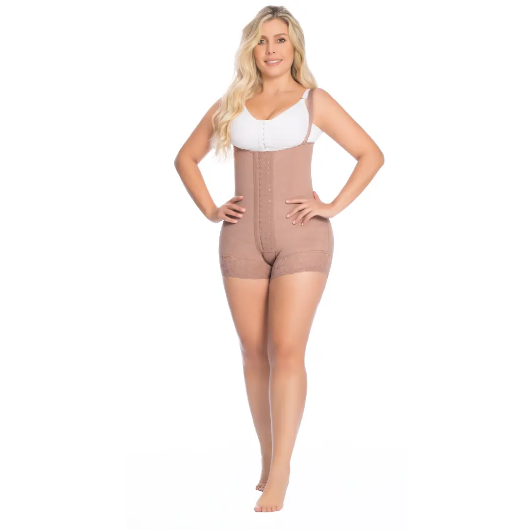 High Compression Garment Ref. 09106 with 3 Adjustment Levels Perineal Opening Boyshorts Style Silicone Lace for Comfort and Support