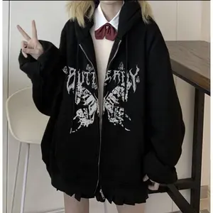 Y2K Hip Hop Style Punk Gothic Zip Hoodie Female Jacket Coast 90s Long Sleeved Women Zipper Jacket Sweatshirt