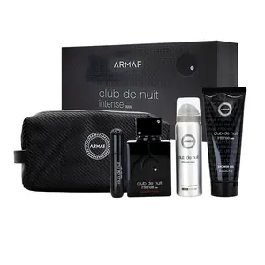 Armaf Club De Nuit  4pcs Set Travel Paack with Pouch (2.37fl.oz Extrait De Parfu, Body Spray 1.7fl.oz)
