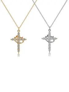 Women's Elegant Cross Charm Decor Pendant Necklace, Dainty Cross Necklace, Exquisite Trendy Pendant Necklace, Chic Jewelry As Gift for Girlfriend & Mother