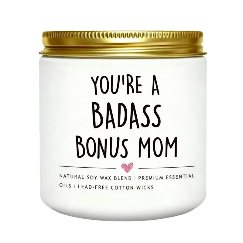 Bonus Mom Gifts from Daughter Son, Mothers Day Gifts for Stepmother, Badass Jar Candle Gift for Stepmom, Birthday Thanksgiving Day Christmas Gift for Stepmom, Adopted Moms, Second Moms, Mothers Day Candles, Holiday Candles, Natural Soy Wax