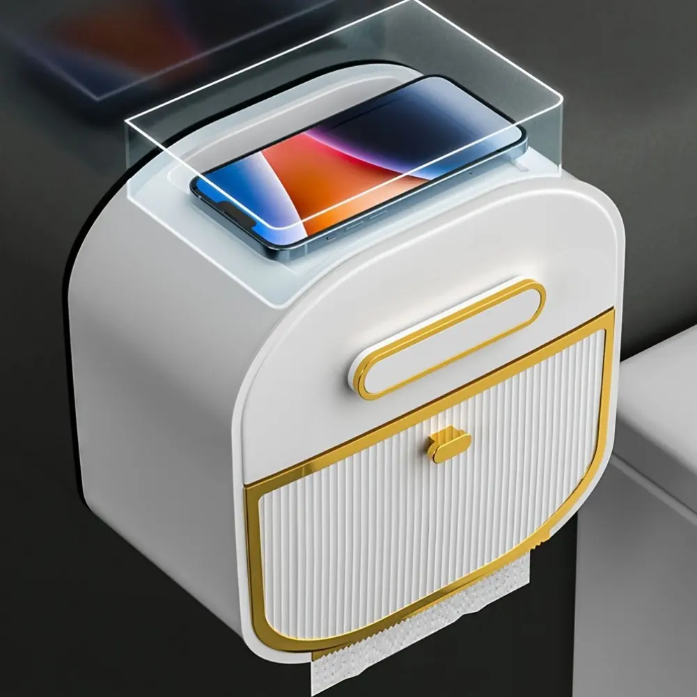 Multifunctional Bathroom Tissue Storage Box Toilet Paper Holder No Punching Wall-Mounted Tissue Box Waterproof And Dustproof Tissue Storage Rack Bathroom Storage Suppliesgraduation gifts bedroom decor