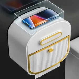 Multifunctional Bathroom Tissue Storage Box Toilet Paper Holder No Punching Wall-Mounted Tissue Box Waterproof And Dustproof Tissue Storage Rack Bathroom Storage Suppliesgraduation gifts bedroom decor