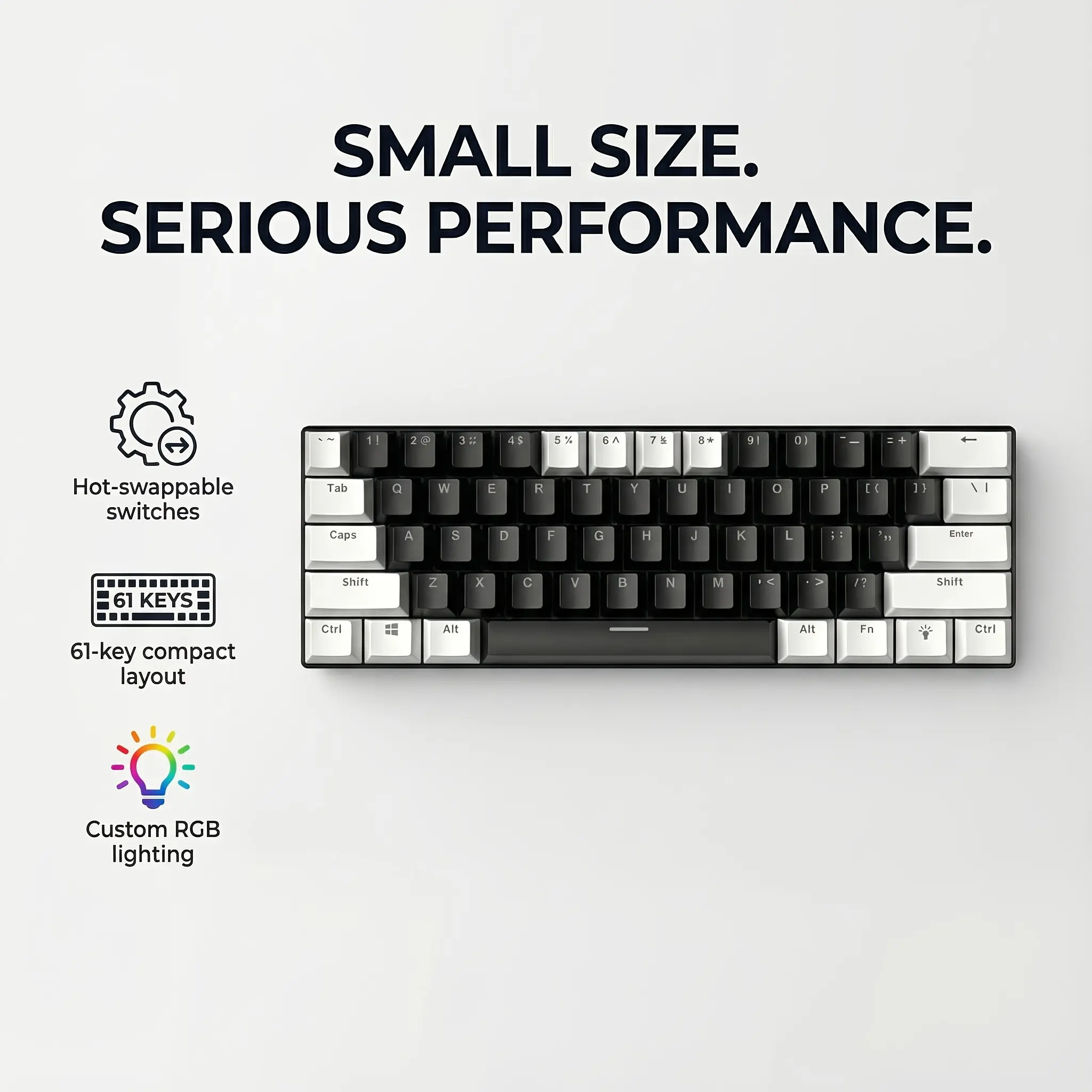 60% Layout Hot Swappable Mechanical Gaming Keyboard, 61-Key Dual-Color Red Switch Type-C Wired Compact Keyboard for Gamers, PC/Laptop Fast Typing Use
