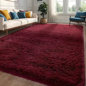 Soft Shag Rugs For Bedroom, Burgundy Red Fluffy Shaggy Rugs For Living Room Nursery, Luxury Modern Plush Carpet Girls Boys Kids Room Dorm Indoor Home Decor, Upgrade Non-Slip