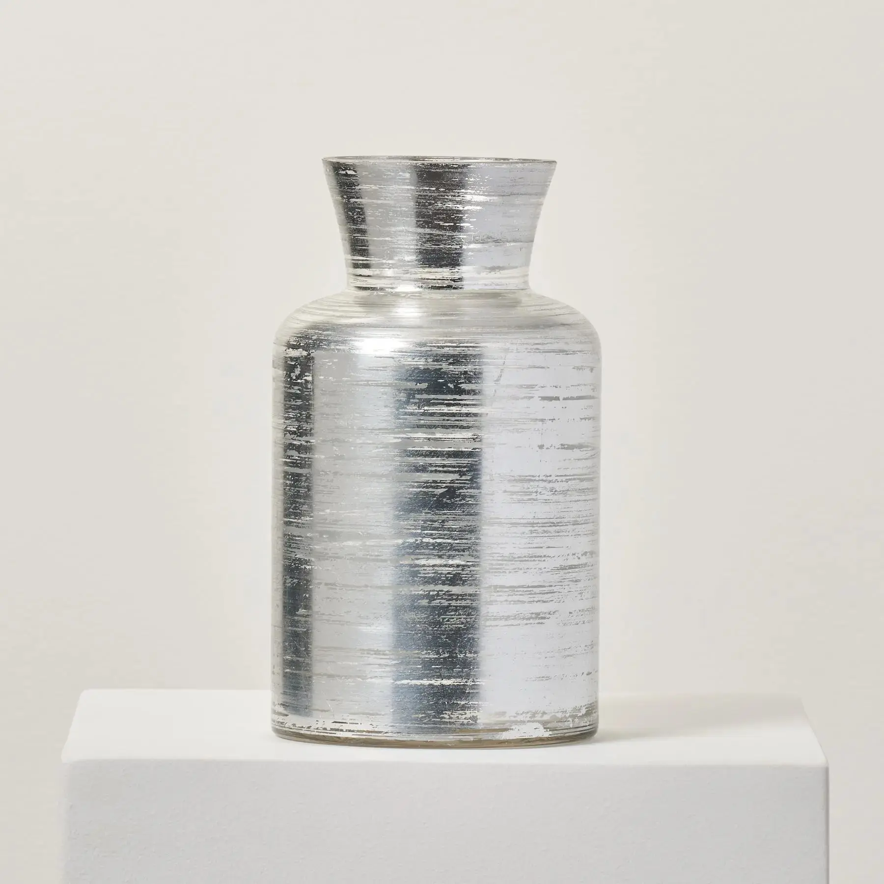Modern Brushed Silver Mercury Glass Vessel Flower Arrangement Vase - Minimalist Plant Vase for Home Decor, Home Supplies, Minimalist Vase