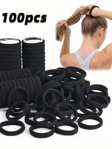 100pcs Elastic Hair Ties Scrunchies, 4cm Seamless Foundation, Durable Plain Design, Casual All-Season Hair Accessories Set, Yoga Hair Band
