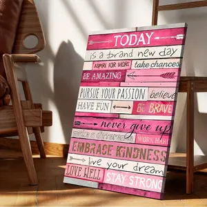 1pc Inspirational Pink Quote Canvas Art with Solid Wood Frame – Motivational Wall Decor for Home, Office, or Gift – "Today is a Brand New Day" & More Uplifting Messages – Perfect for Easter