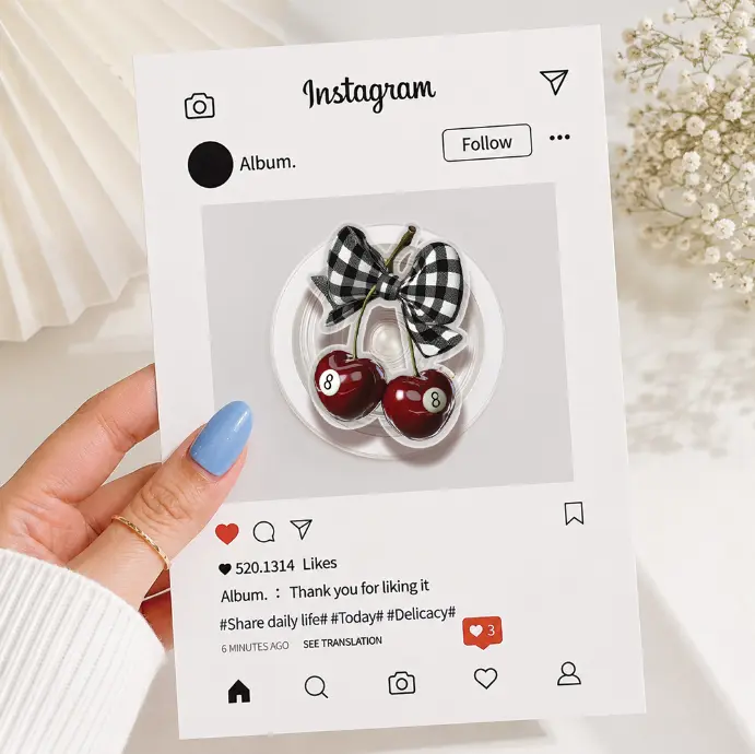 Black & White Gingham Cherry Ball Phone Grip, Checkered Bow MagSafe Holder, Retro Cottagecore Phone Stand, Cute Billiards Accessory, Y2K Gift For Her