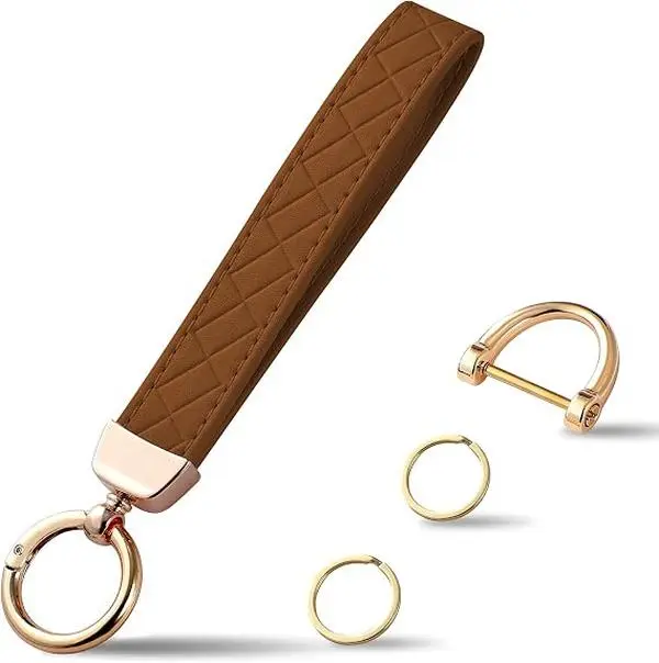 Halloween Fall Gift Quilted Leather Wristlet Keychain, D-Ring Car Key Holder | Quilted faux leather & gold hardware. D-ring for car keys + 2 split rings. Hands-free, anti-loss for commute & travel