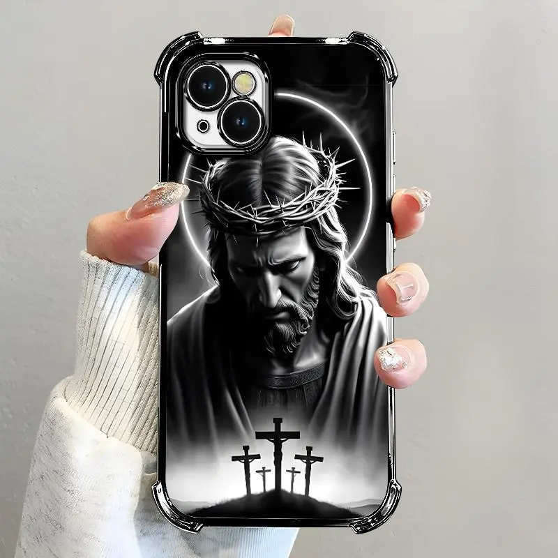 Religious Jesus-Themed Transparent Protective Smartphone Cover for iPhone 14 Plus (Style-01) - 4-Corner Cushion, Shockproof, Anti-Fall iPhone Smartphone Accessories