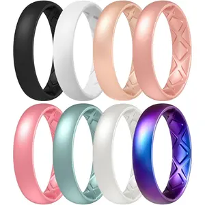 Egnaro Women's Silicone Engagement Rings: 5.5mm Width 2mm Thickness Comfort Flexible Rubber Bands - Breathable X Groove For Gym Workout Travel Daily Wear