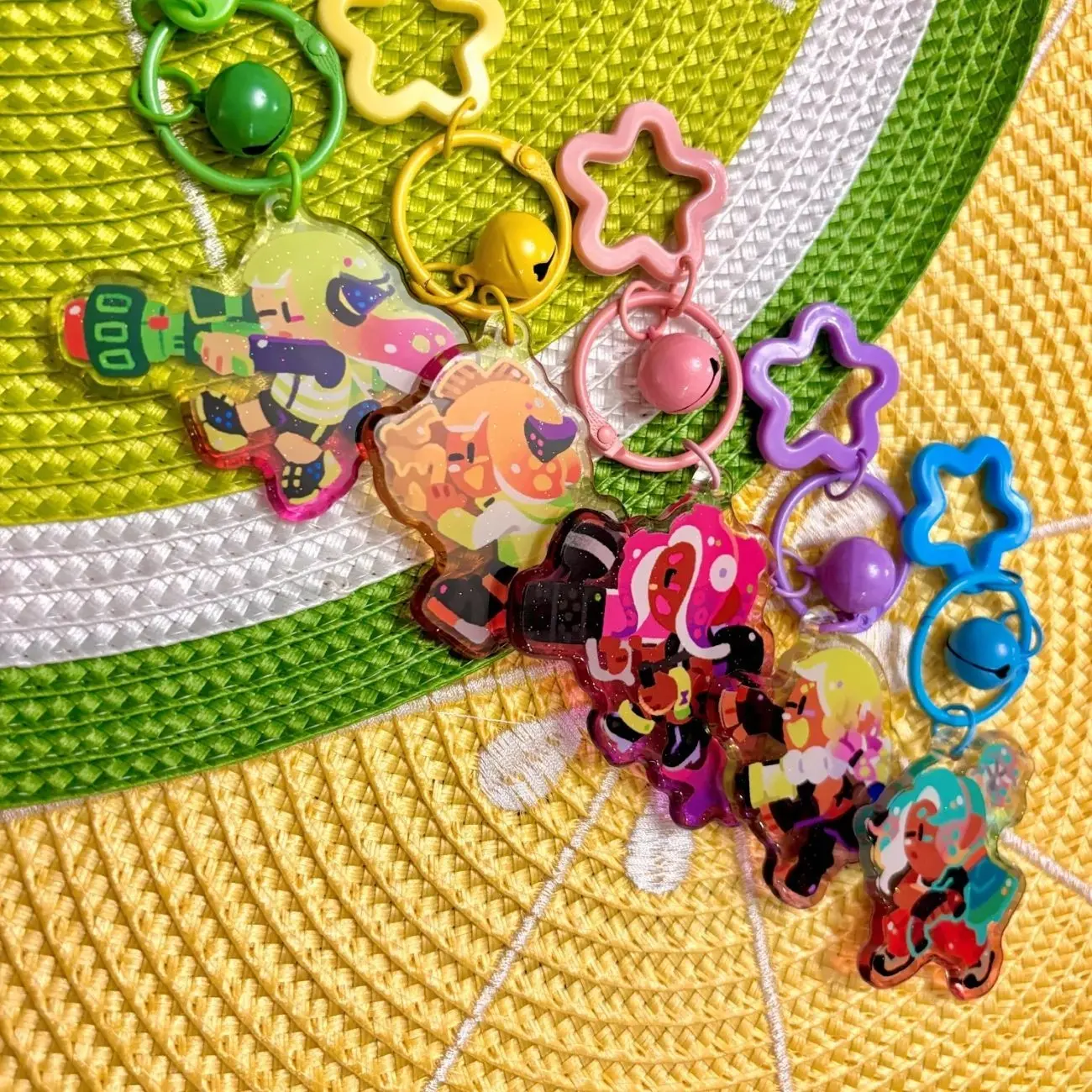 5 ops Squid Surge! Splatoon Raiders Agents Glitter Rounded Edge Acrylic Keychains