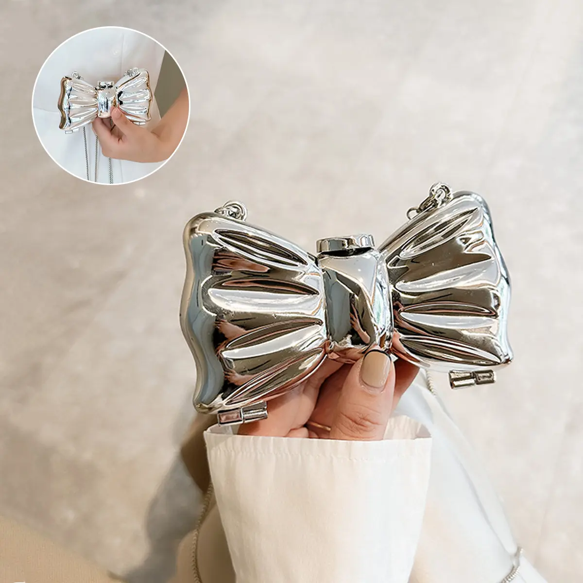Women's Acrylic Crossbody Bag - Fashion Bag, Bow-Shaped Plain Shoulder Purse, Shiny Unique Clutch, Evening Shoulder Accessory for Party & Everyday Wear, Evening Shoulder Bag