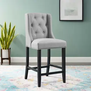 Modway Baronet Tufted Button Upholstered Fabric Counter Stool in Light Gray