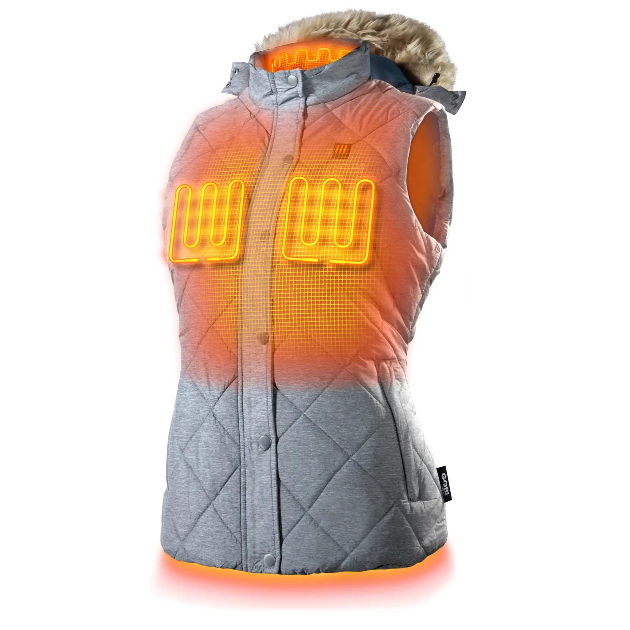 Cirrus Womens Vest Puffer Heated - Grey Faux Fur, Medium Shell, Matching Style, Features LED Design