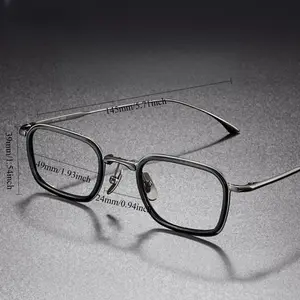 Ultra-light Titanium Pure Eyeglass Frame Round Clear Lens Glasses with Metal Temples and Plastic Lenses for Business Use