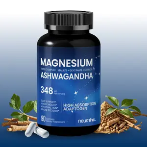 Triple Complex Magnesium & Ashwagandha Essential Minerals Supplement Brain Booster with Vitamin B6 & Black Pepper for Night Shifts & Mood Support
