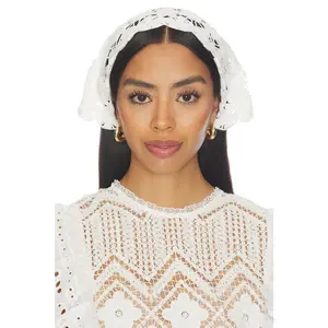 self-portrait White Cotton Crochet Bandana in White