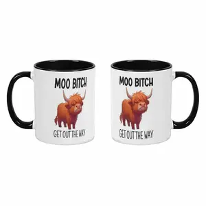 Funny Highland Cow Mug (11oz/15oz) Moo Bitch Get Out The Way Quote Print Reusable Washable Ceramic Tumbler Drinkware Western Country Aesthetic Gift For Mom Sister Best Friend Sassy Farm Animal Decor