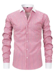 Men's Striped Shirt Button Up Shirt Casual Button Down Shirts Cs8036, Anti-Wrinkle Quick-Dry Fabric, Double Button Woven Material, Fitted Style for All Seasons