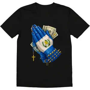 Fashion Designer T-Shirts - Cotton Graphic Tees with Guatemala Flag Praying Hands,Crewneck, Casual,Tropical Men's Gifts Streetwear Menswear