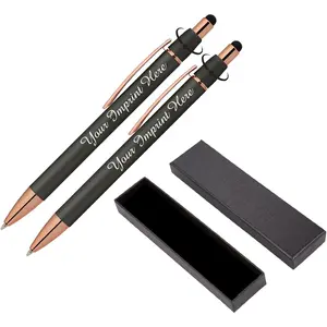 Personalized Fidget Pen for Adults - 2 Pack Stress Relief Custom Pens with Gift Box - ADHD Anxiety - Metal with Rubber Grip - Focus for Office, Work (Black-Black, Engraved)