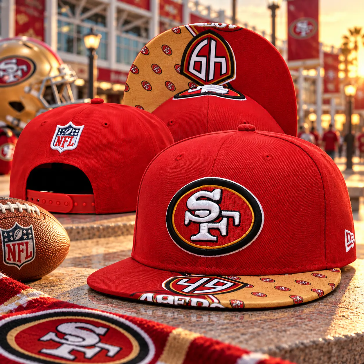 NEW ERA SF Red 9FIFTY Snapback Hat – Embroidered 49ERS Wordmark, Adjustable Flat Brim Football Fan Cap