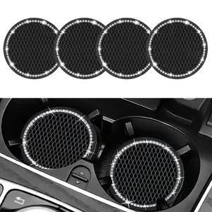 4pcs Rhinestone Decorative Car Cup Coaster, 2.75 Inch Anti Slip Shockproof Embedded Drink Mat, Dustproof Automotive Interior Accessories Mat, Durable Car Cup Holder Pad, Car Interior Accessories for Women & Men,  Car Interior Kit, Protection