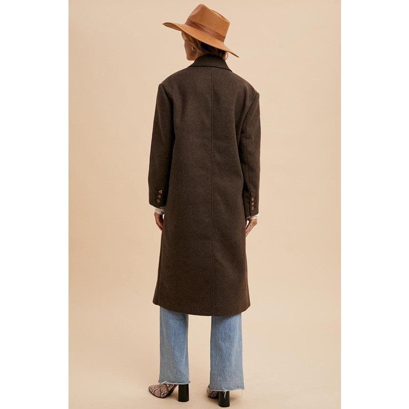 Double Breasted Lapel Oversized Duster Coat Brown Button Casual Fit Womenswear Long Sleeves Jackets Pocket Style