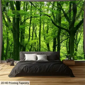 Large Green Forest Tapestry - Vibrant HD Printed Polyester Wall Hanging for Living Room, Bedroom, or Dorm Decor, Lightweight & Easy to Hang with Free Mounting Clips, Forest Decor